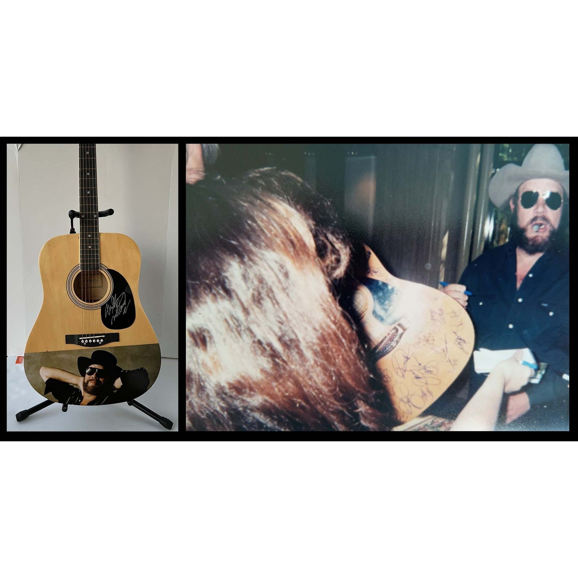 Hank Williams Jr. Bocephus 39' Huntington Acoustic guitar signed with proof