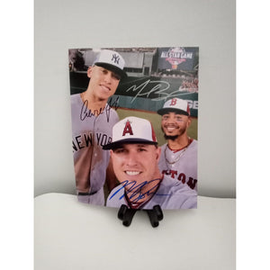 Mike Trout, Mookie Betts, Aaron Judge 8 x 10 photo with proof signed