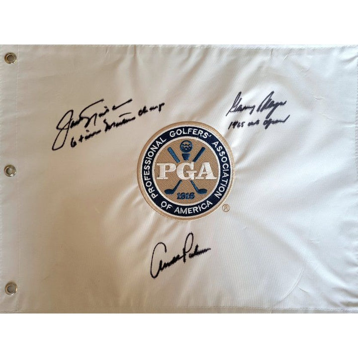 Arnold Palmer Jack Nicklaus Gary Player embroidered PGA golf flag signed with proof