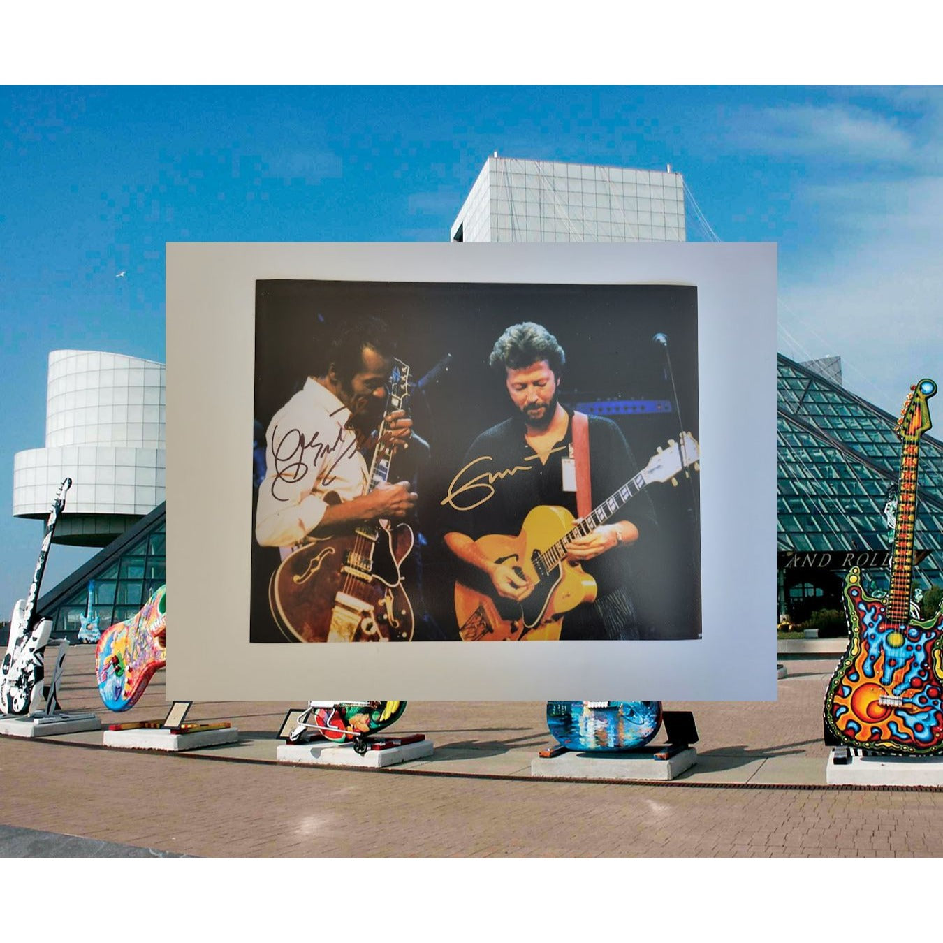 Eric Clapton and Chuck Berry 8x10 photo signed with proof