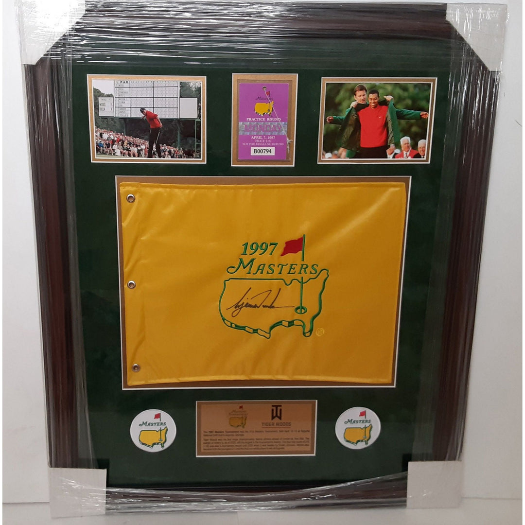 Tiger Woods 1997 Masters flag signed and framed with proof - Awesome Artifacts 