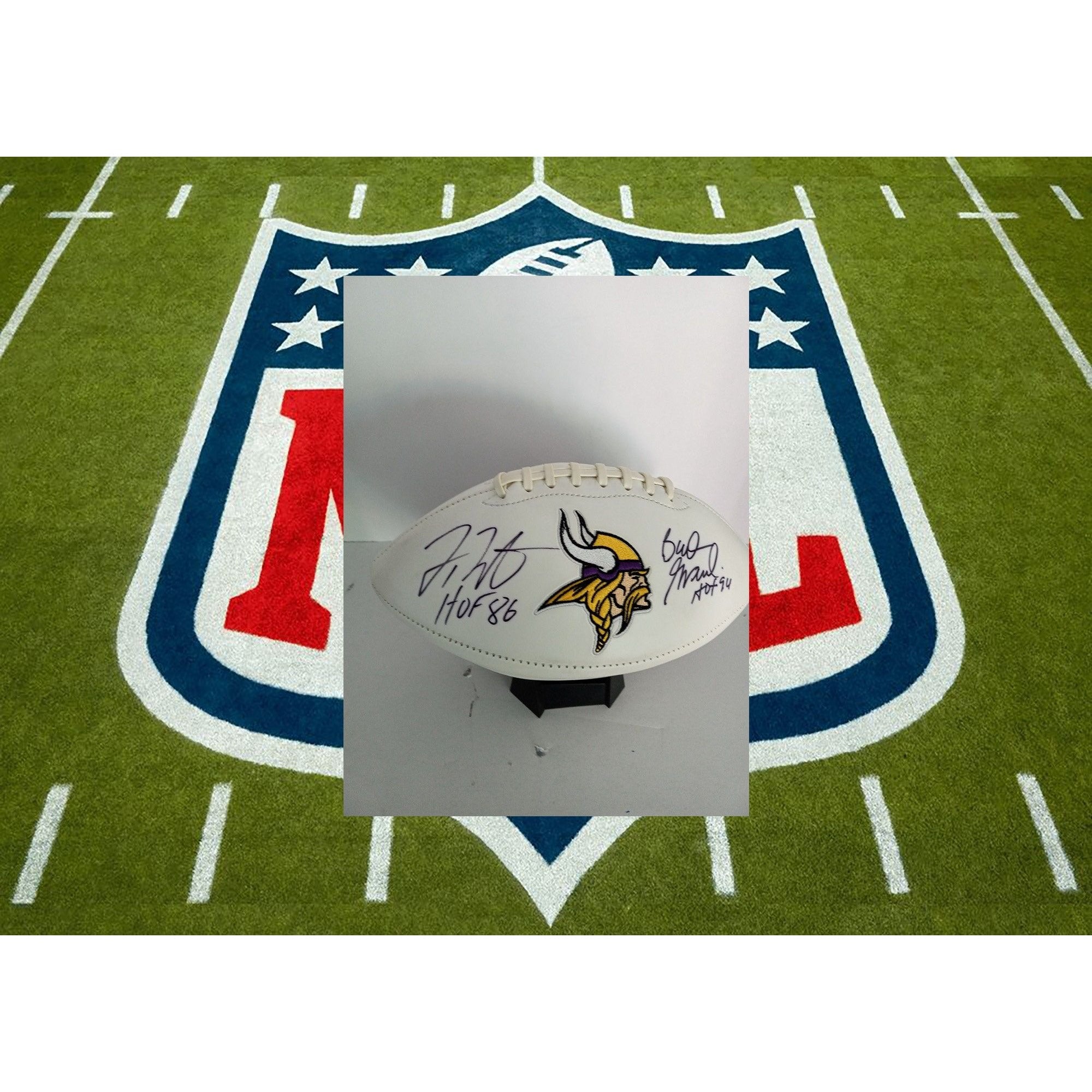 Bud Grant, Fran Tarkenton, Minnesota Vikings signed football with proof
