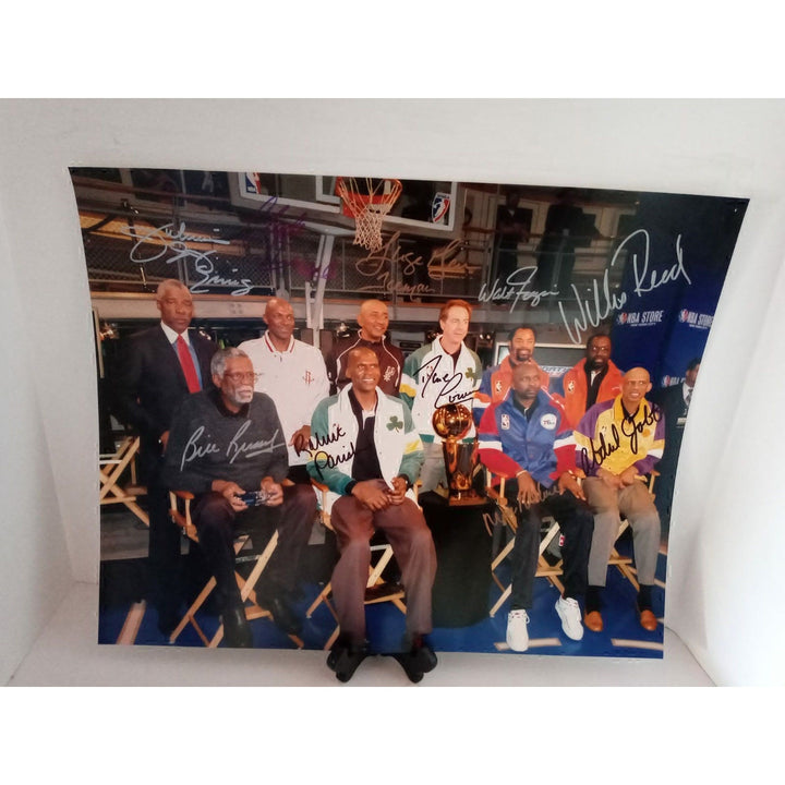 Julius Erving, Clyde Drexler, Kareem Abdul-Jabbar, Bill Russell, Moses Malone 16 x 20 photo signed with proof