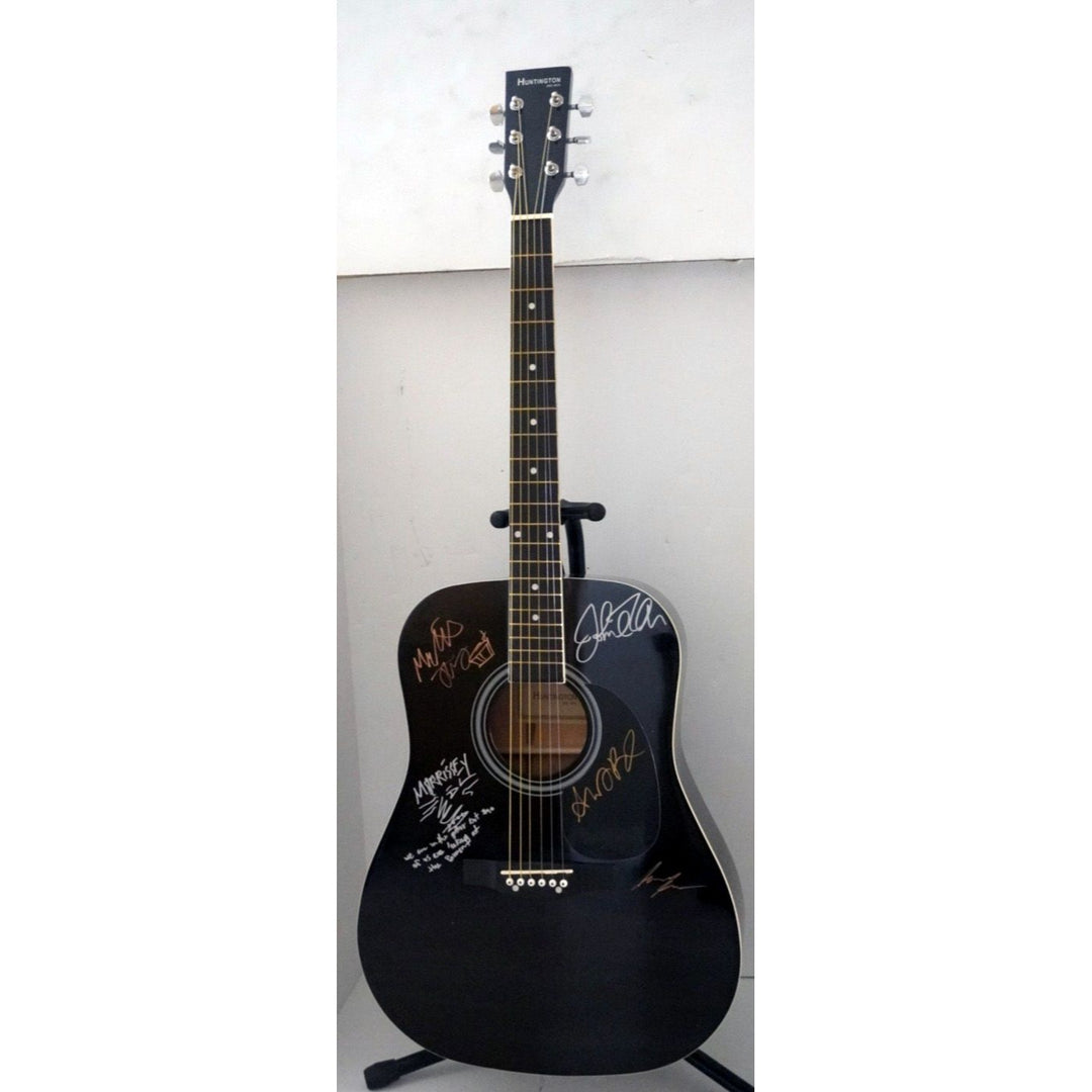 Morrissey, Johnny Marr, Andy Rourke, Mike Joyce, The Smiths black acoustic guitar signed with proof - Awesome Artifacts 