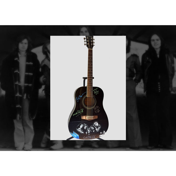 Phil Collins, Peter Gabriel, Tony Banks, Mike Rutherford Genesis full size guitar signed with proof - Awesome Artifacts 