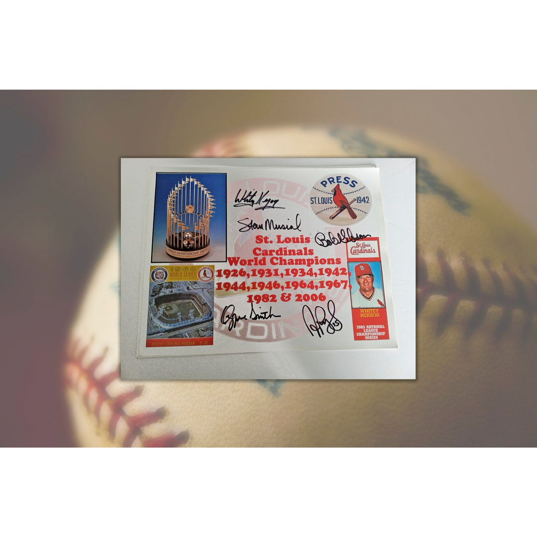 St. Louis Cardinals, Lou Brock, Stan Musial, Mark McGwire 8x10 signed with proof - Awesome Artifacts 