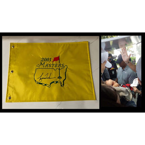 Tiger Woods 2001 Masters champion Masters Golf pin flag signed with proof