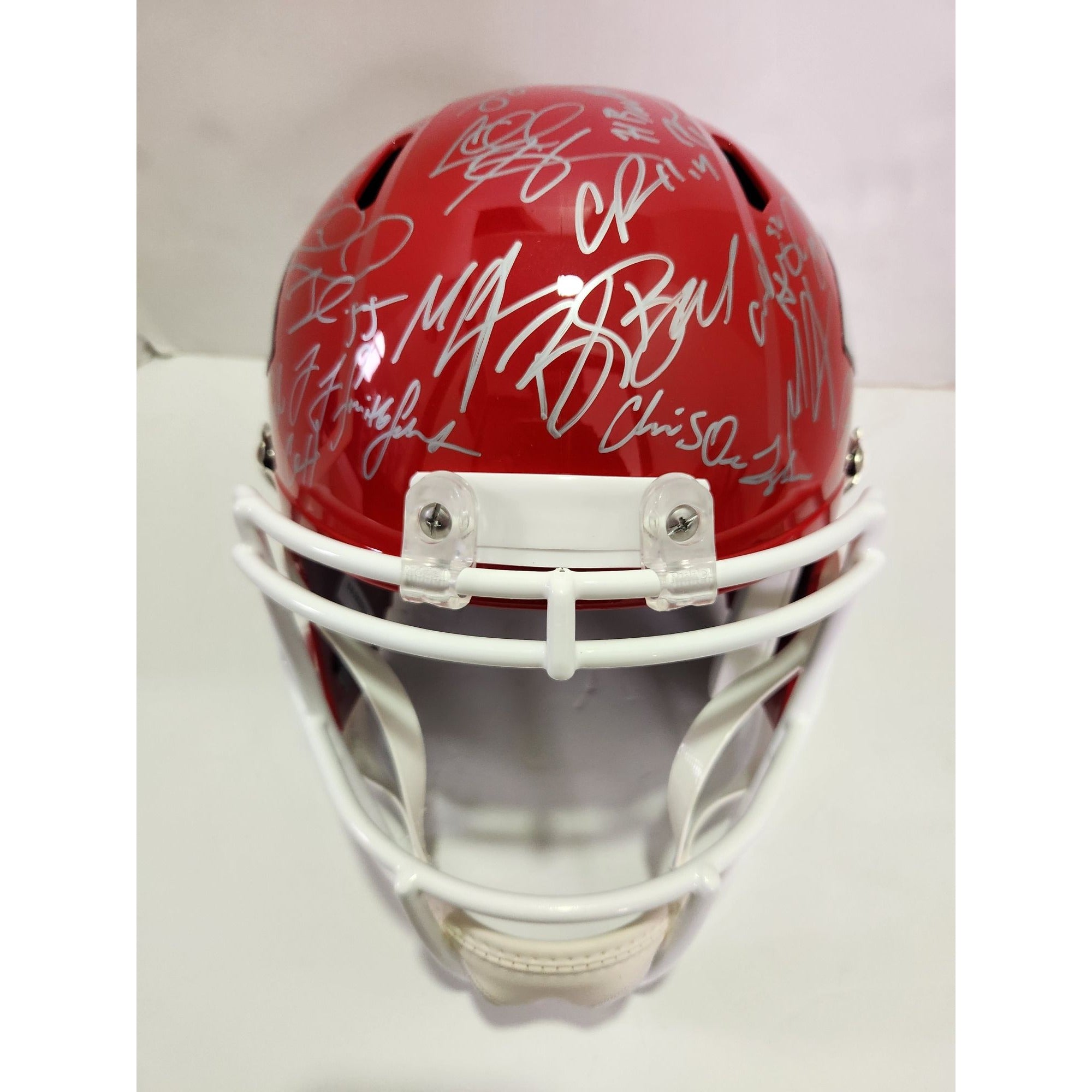 Patrick Mahomes Andy Reid 2022 Kansas City Chiefs AFC champions Riddell speed replica full size helmet team signed with proof and free case