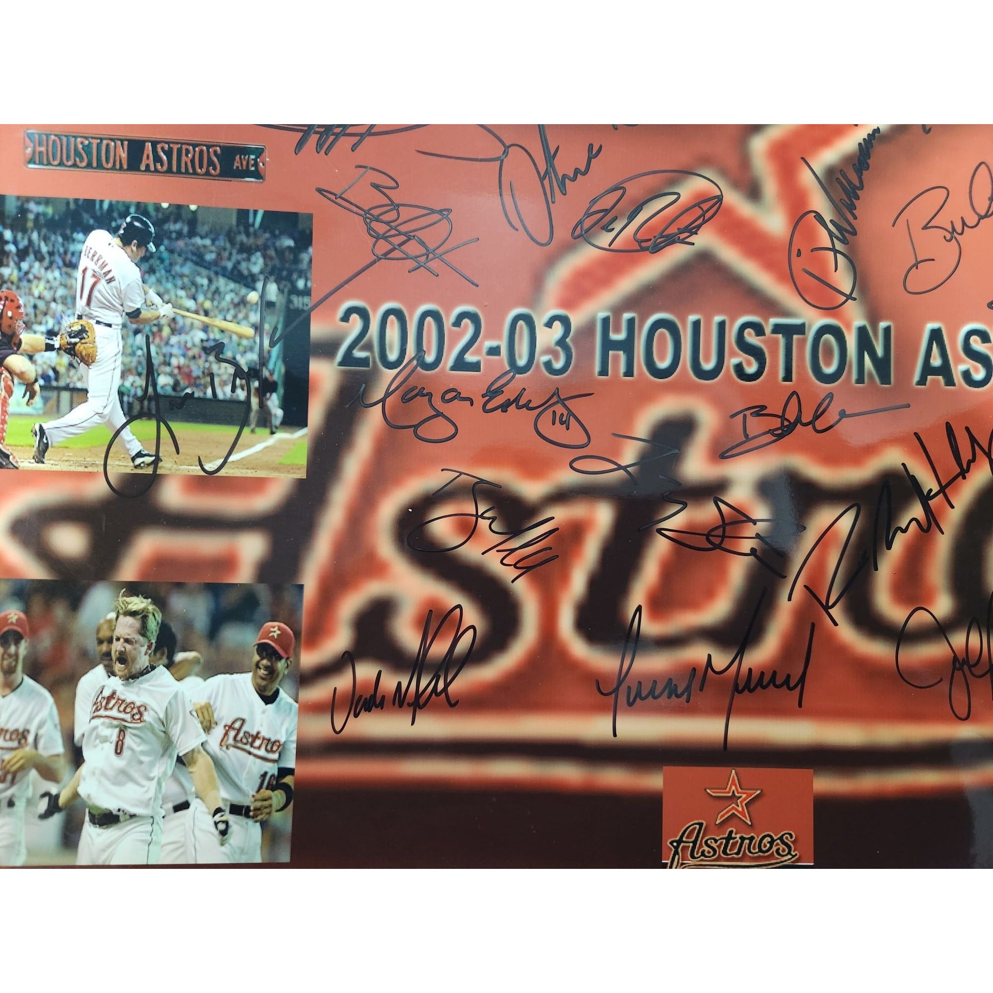 Jeff Bagwell Craig Biggio Lance Berkman 2002 Houston Astros team sign photo 13x19