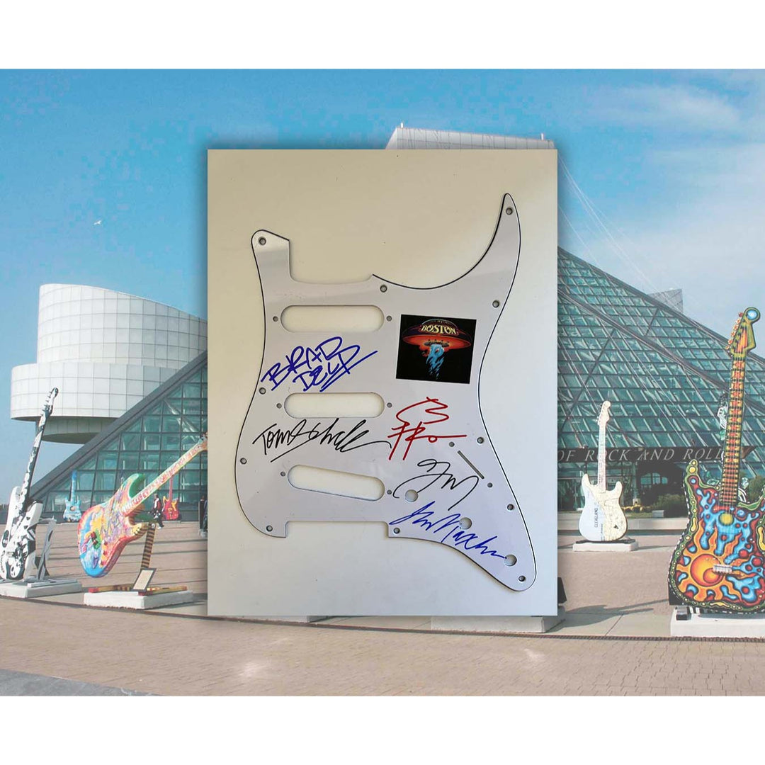 Boston Brad Delp Tom Scholz Gary Phil Jim Masada  Sib Hashian electric guitar pickguard signed