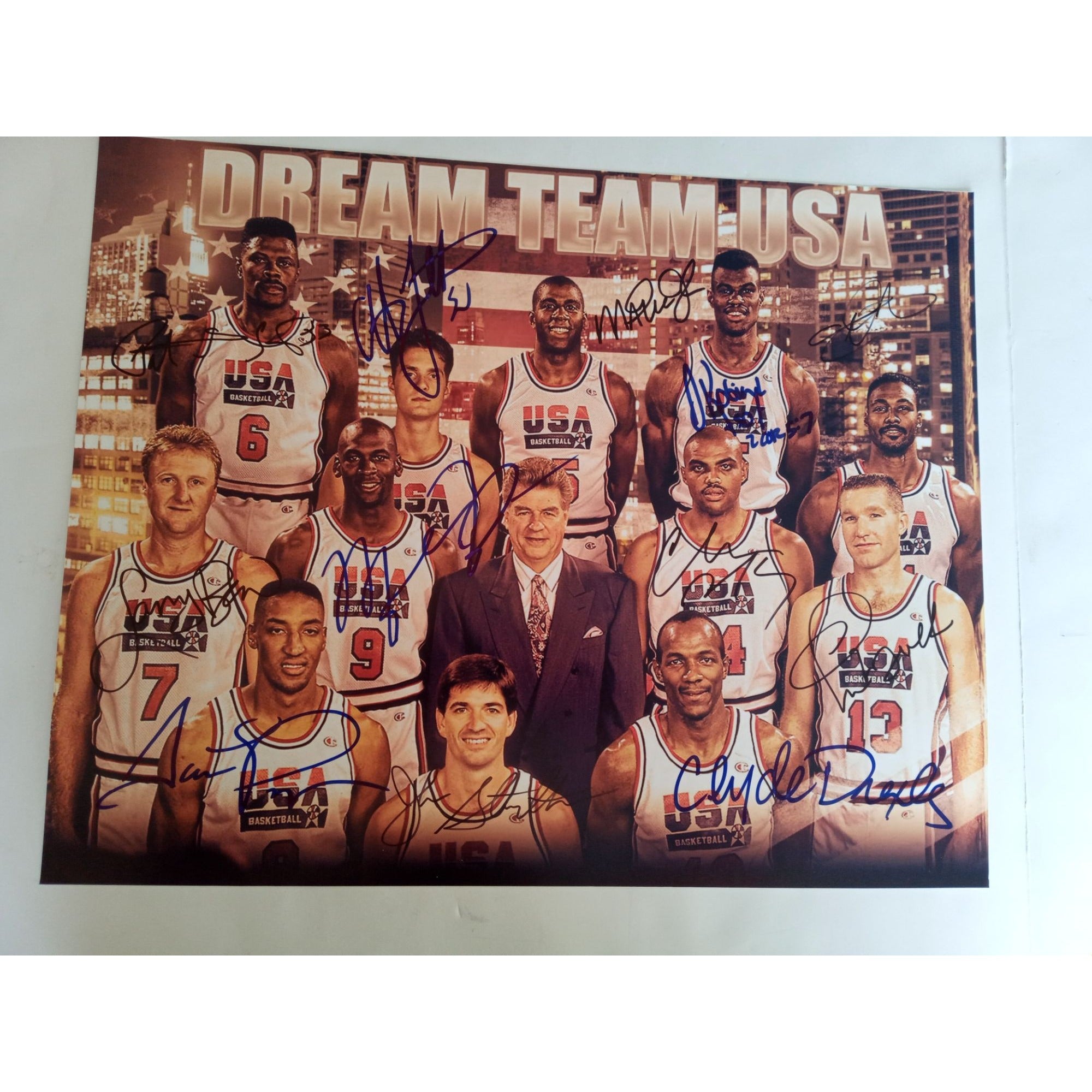 Larry Bird Magic Johnson Michael Jordan 1992 USA Dream Team 16 x 20 photo signed with proof