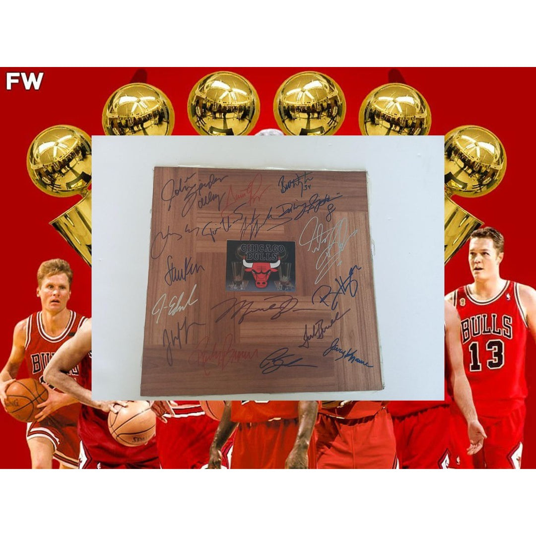 Chicago Bulls NBA champs team signed Michael Jordan Dennis Rodman Scottie Pippen 12 by 12 floor board