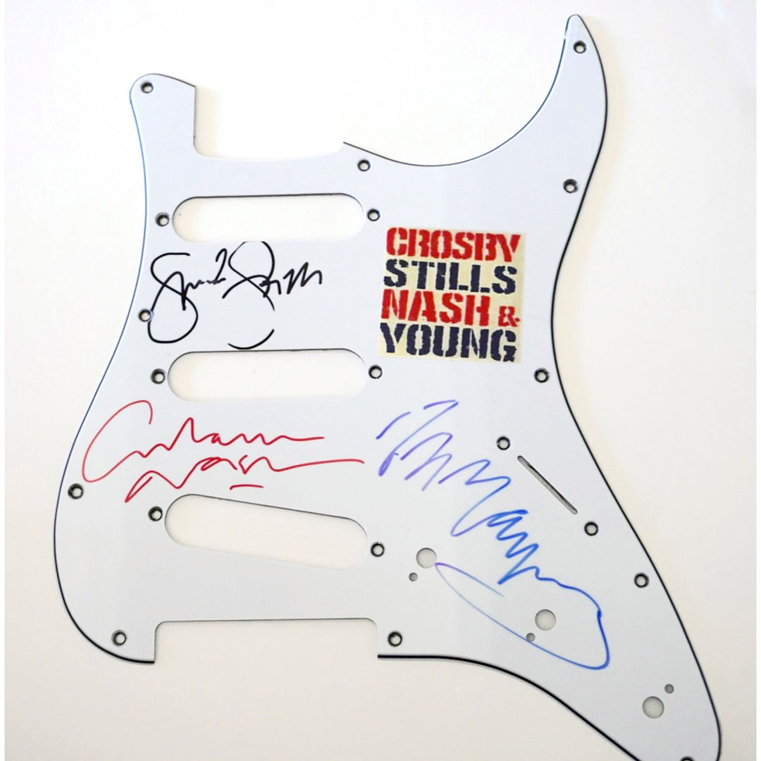 Neil Young CSNY signed guitar pickguard with proof - Awesome Artifacts 