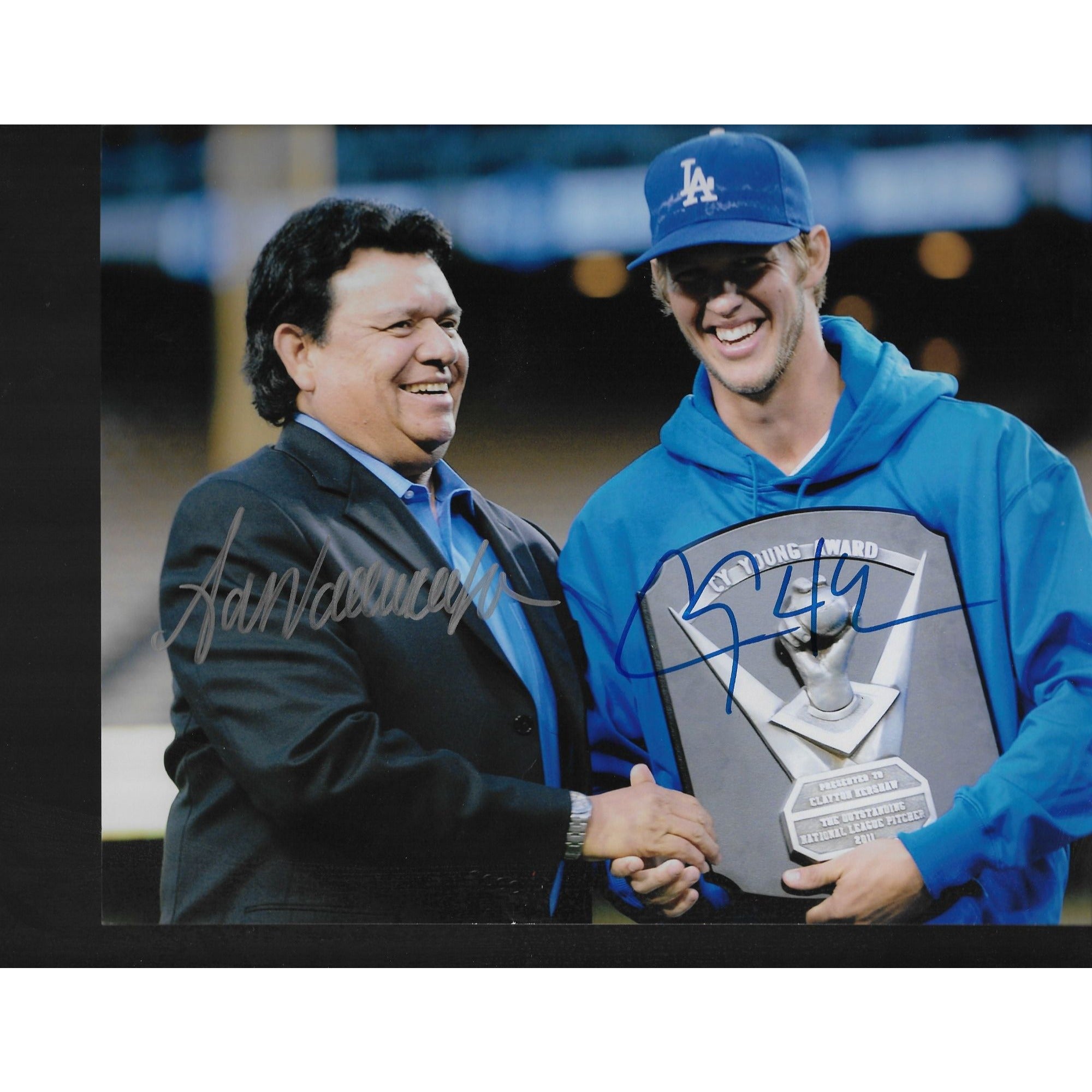 Clayton Kershaw and Fernando Valenzuela 8 by 10 signed photo