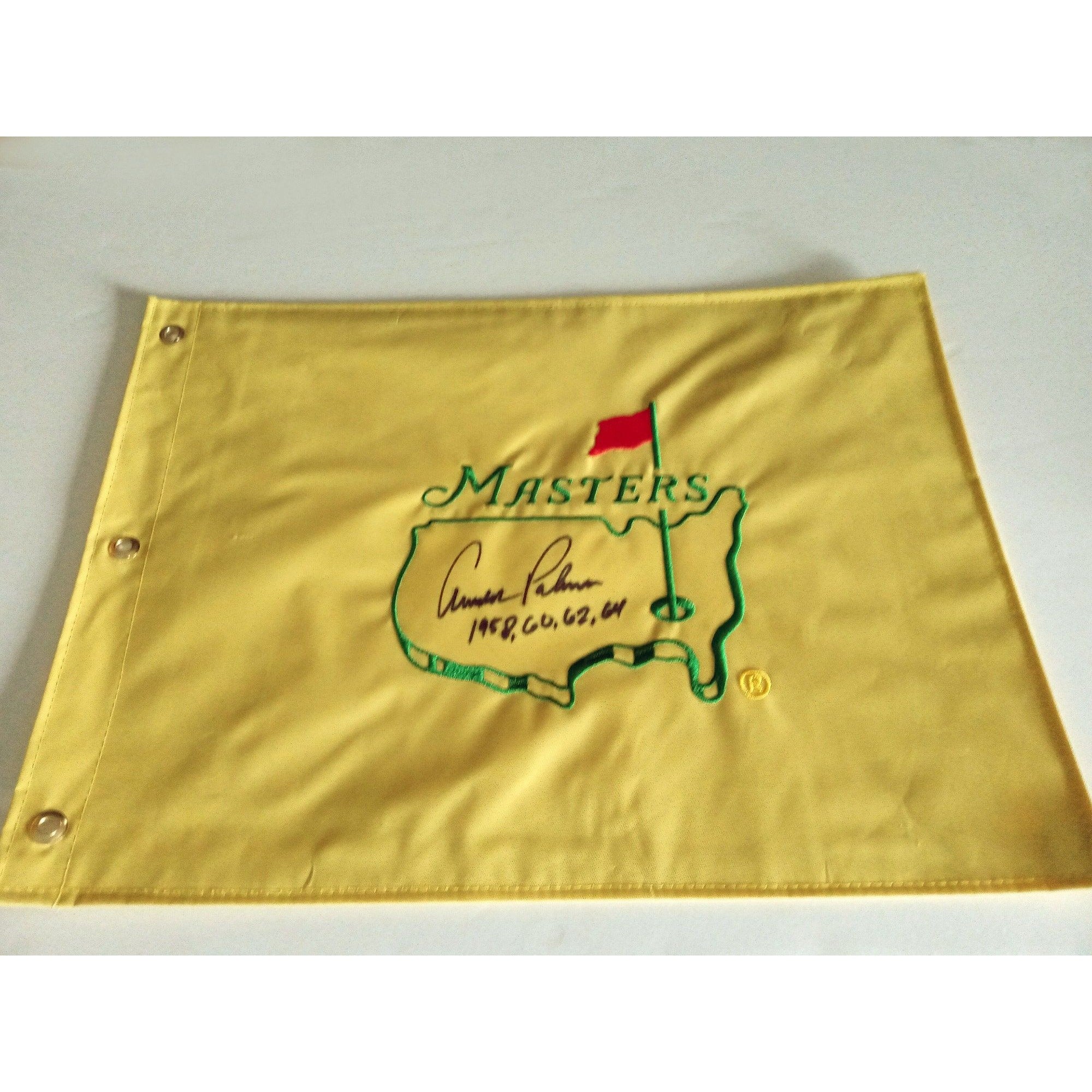 Arnold Palmer signed and inscribed Masters Golf flag with proof