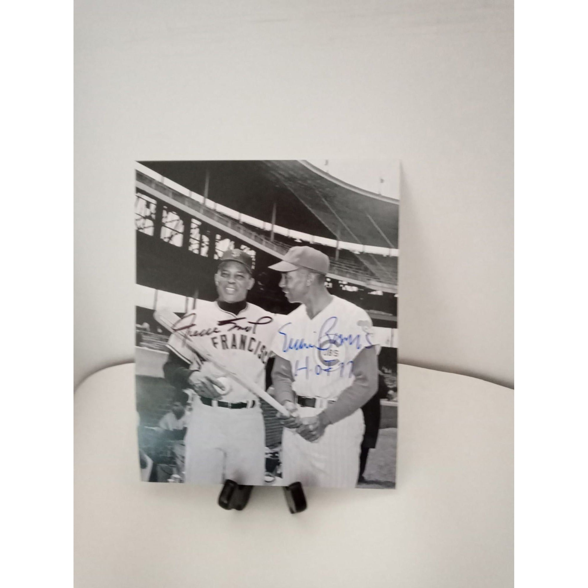 Willie Mays and Ernie Banks 8 by 10 photo signed