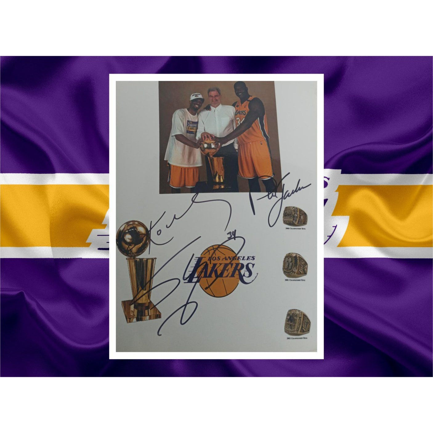Shaquille O'Neal Phil Jackson Kobe Bryant Los Angeles Lakers 8 x 10 photo signed with proof