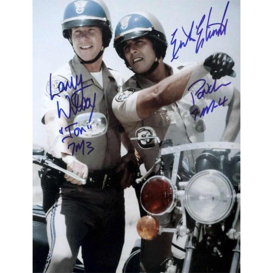 Erik Estrada Poncharello Chips and Larry Wilcox  8 x 10 photo signed
