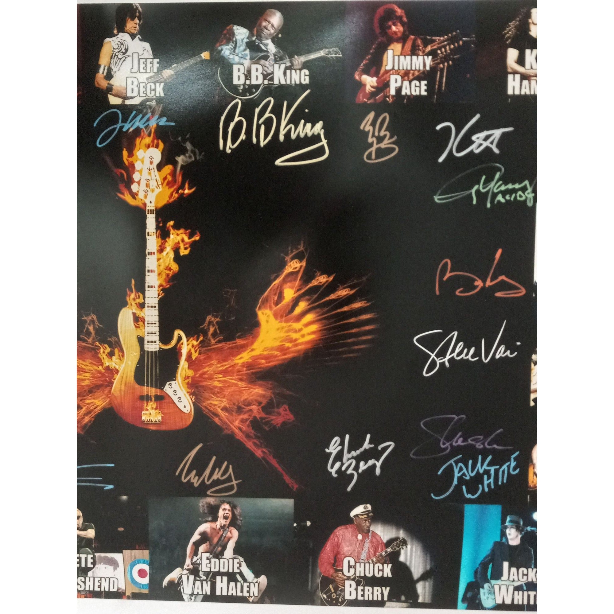 David Gilmour, Jimmy Page, Eddie Van Halen, 20x30 photo signed by 20 guitar legends signed with proof