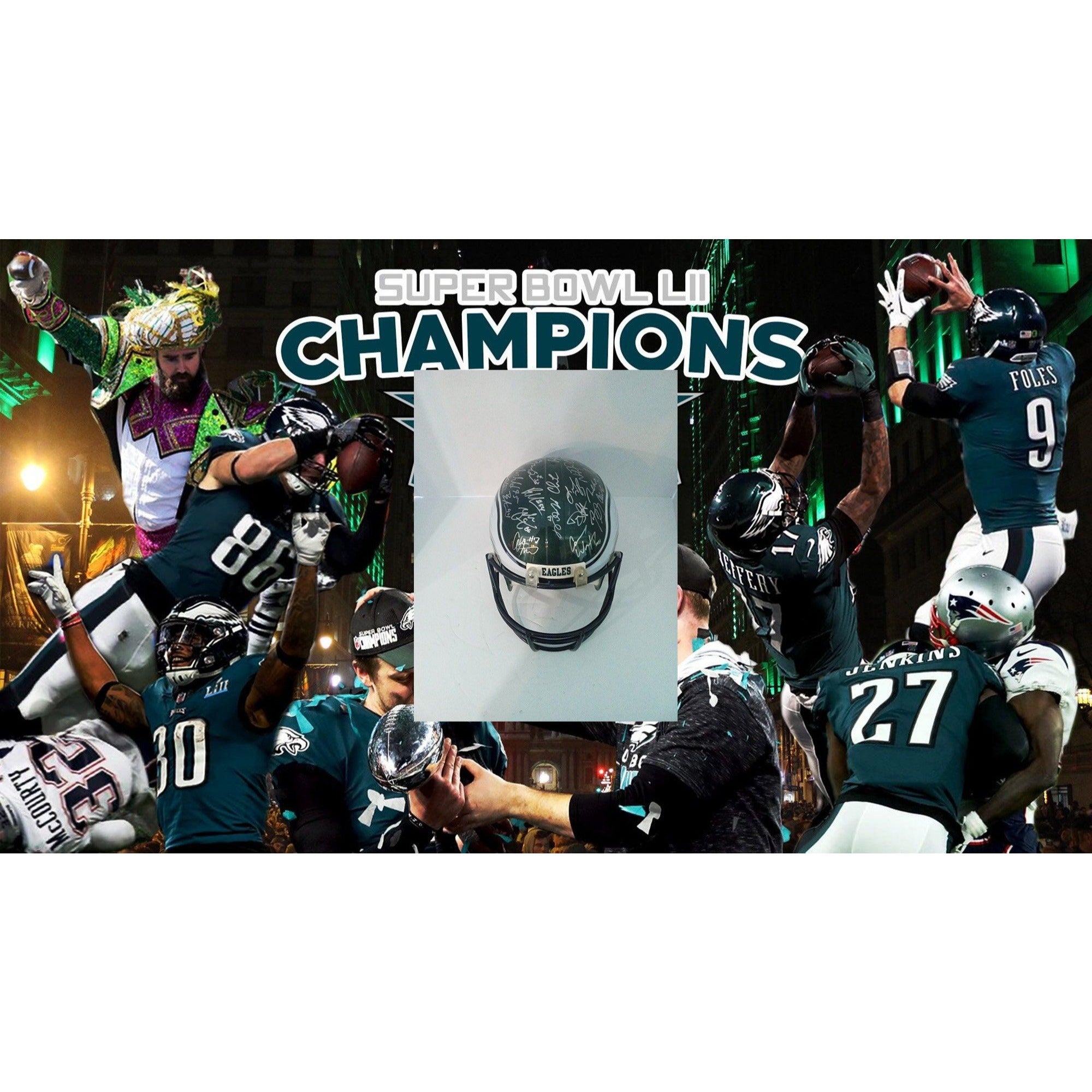 Philadelphia Eagles 2017-18 Super Bowl Champions replica team signed helmet with proof