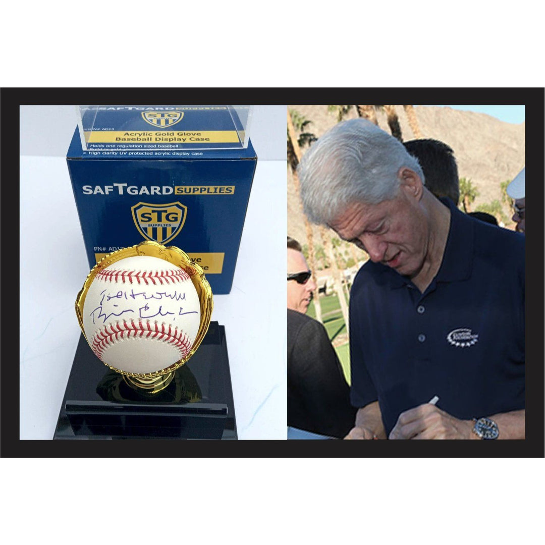 President Bill Clinton MLB baseball Rawlings signed with proof with free case