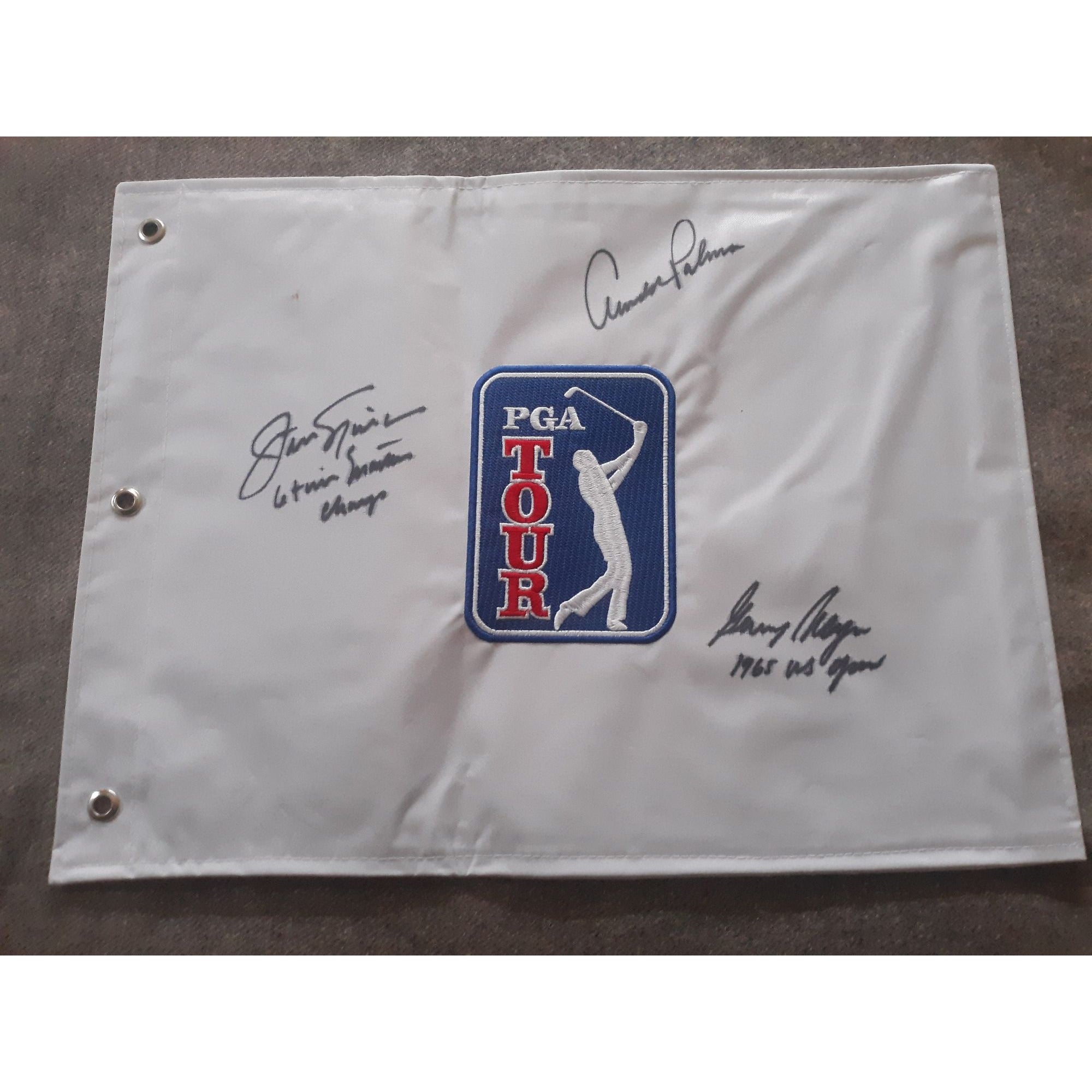 Gary Player, Jack Nicklaus, Arnold Palmer, PGA golf flag signed with proof