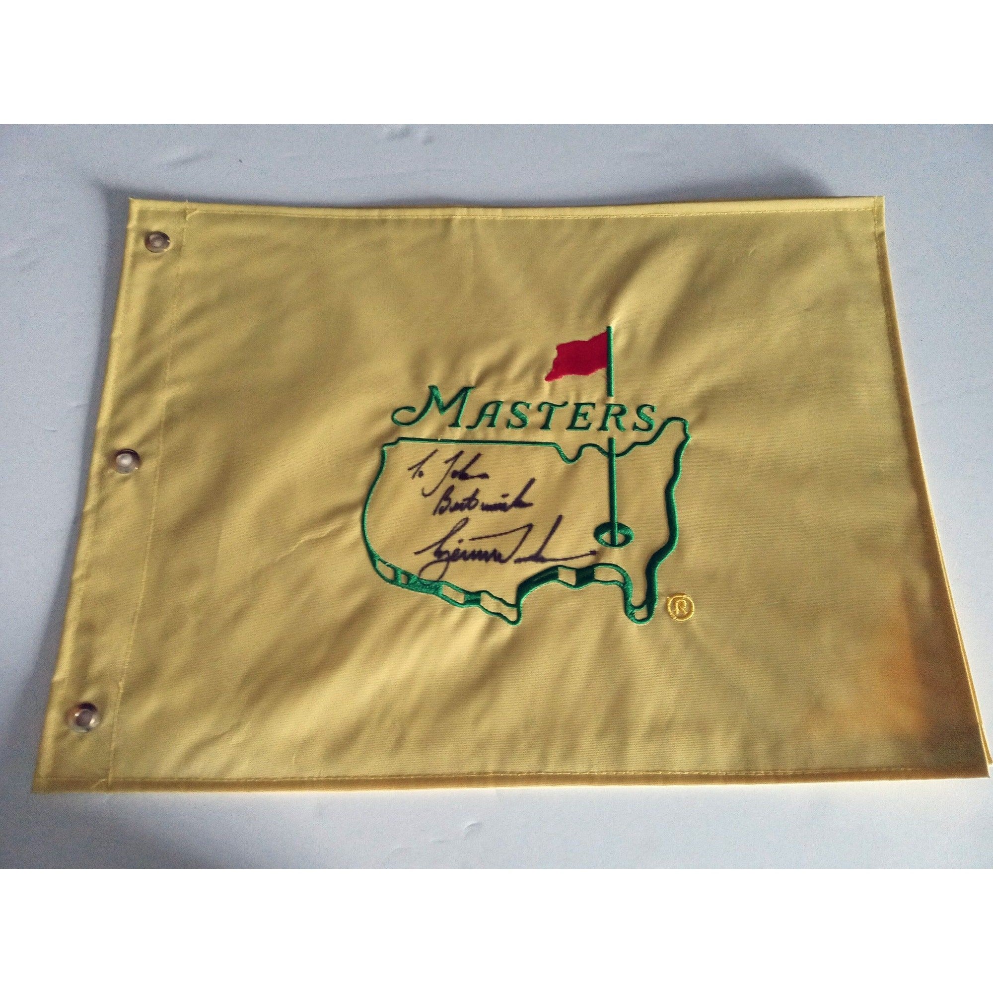 Tiger Woods personalized golf flag to John signed with proof