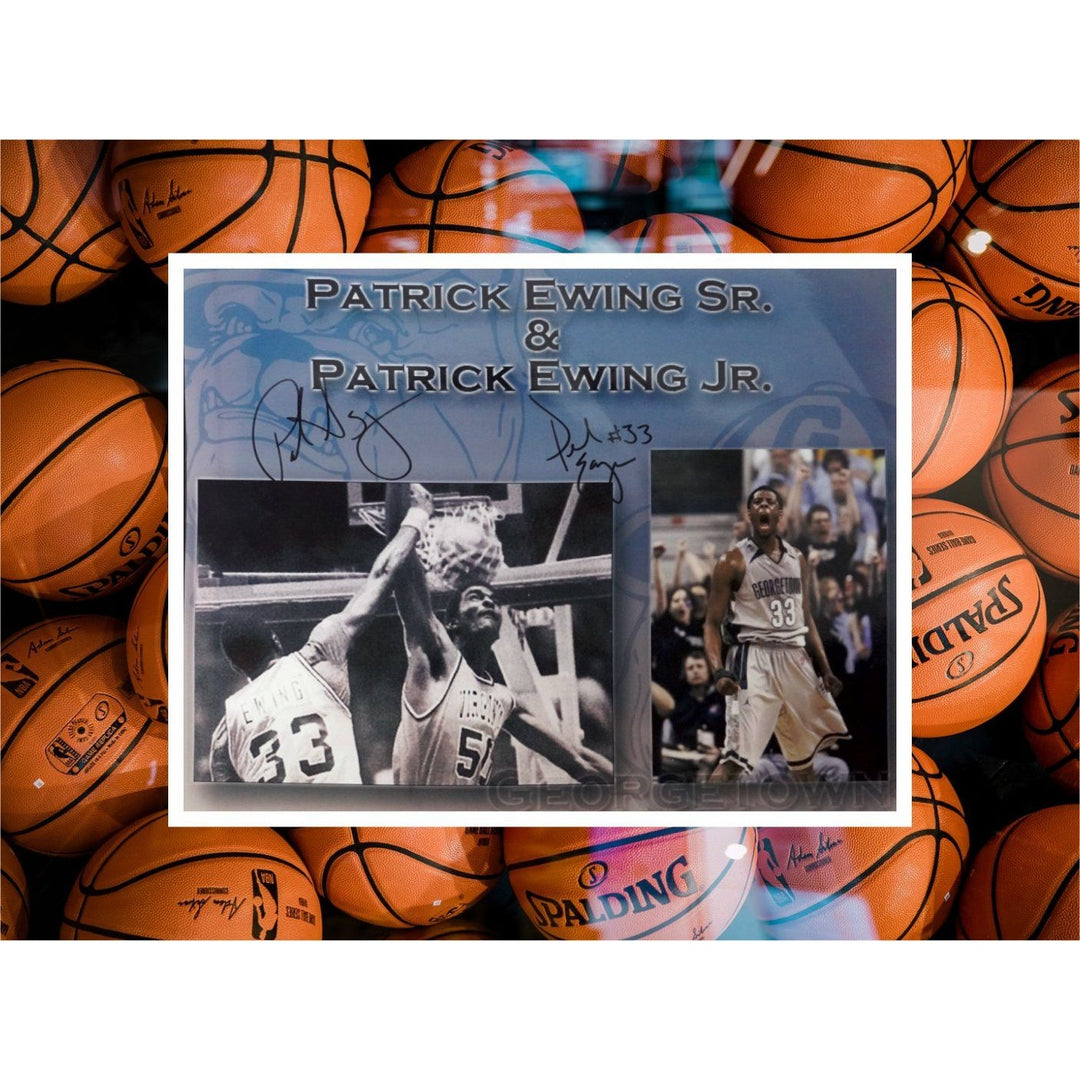 Georgetown Patrick Ewing senior and Patrick Ewing jr. 8 by 10 photo signed with proof