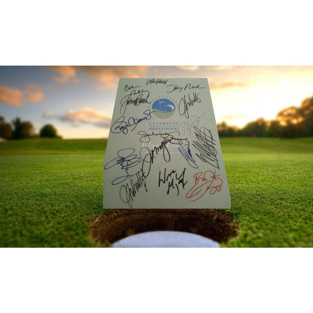 Michael Jordan Emmitt Smith Dean Smith Jerry Rice signed pairing sheet with proof