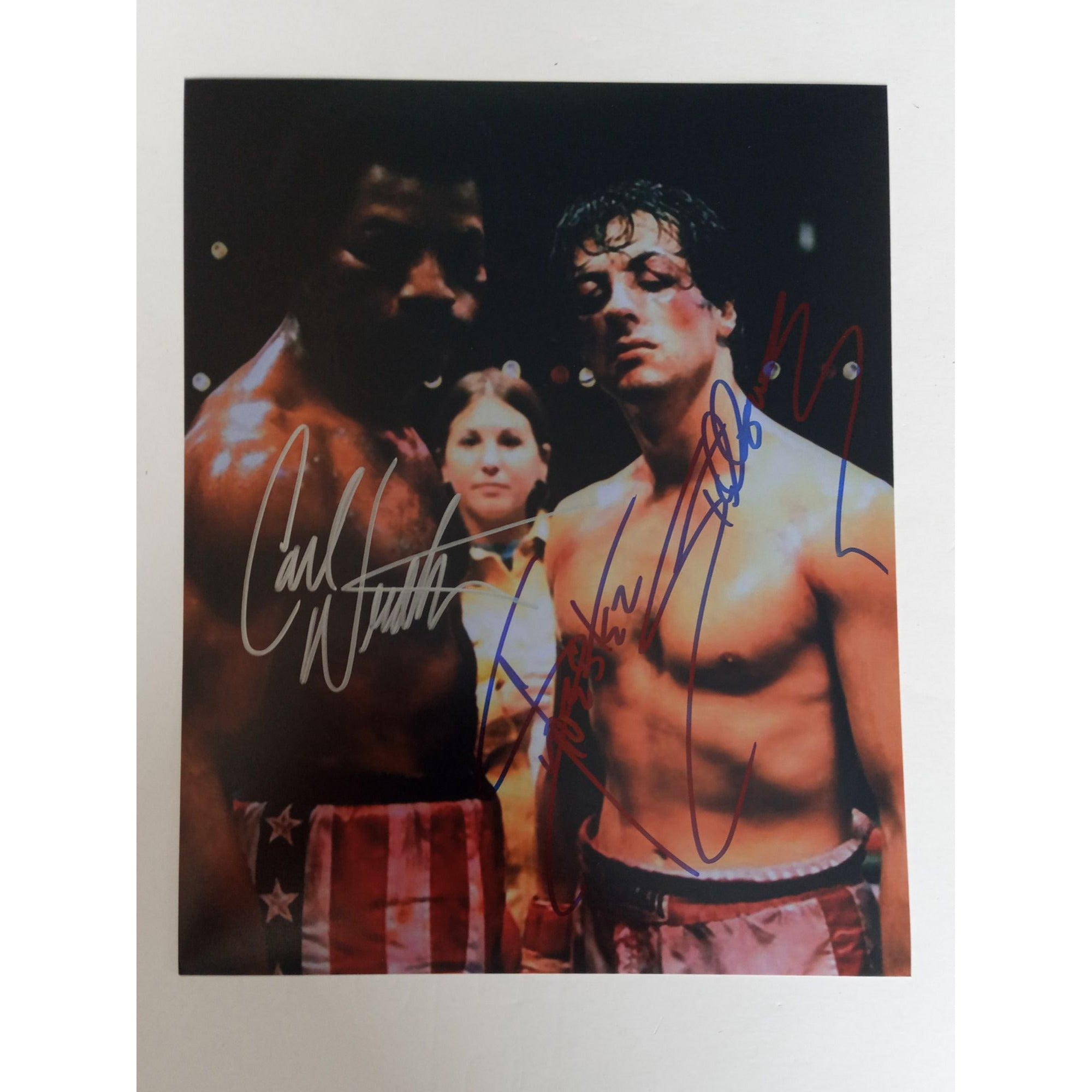 Rocky Balboa, Sylvester Stallone, Apollo Creed, Carl Weathers 8 x 10 signed photo with proof