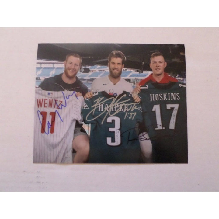 Carson Wentz Rhys Hoskins Bryce Harper 8 by 10 signed photo with proof