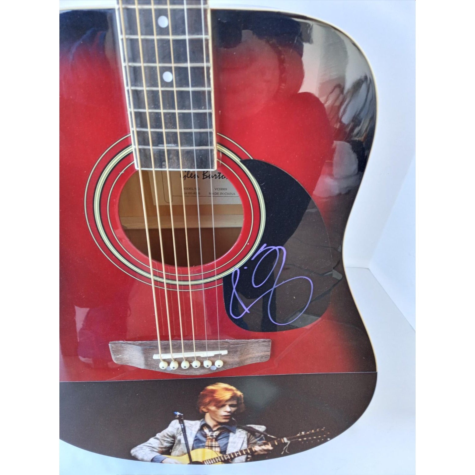 David Bowie one-of-a-kind Glen Burton full size acoustic guitar signed with proof
