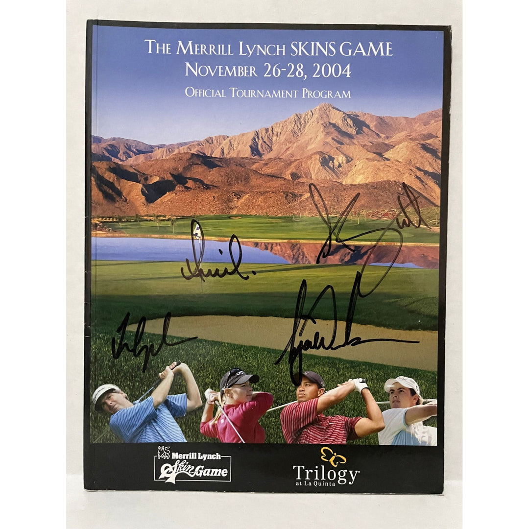 Tiger Woods, Annika Sorenstam, Fred Couples, Adam Scott, skins game program signed with proof - Awesome Artifacts 