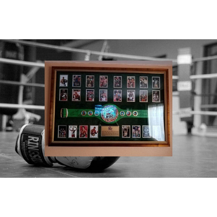 Muhammad Ali Floyd Mayweather Jr Marvin Hagler 25 boxing Legend signed and framed 60x40 authentic belt with proof