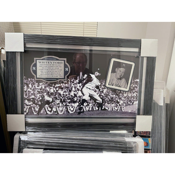 New York Yankees Whitey Ford 32x21 inches  signed & framed with proof - Awesome Artifacts 