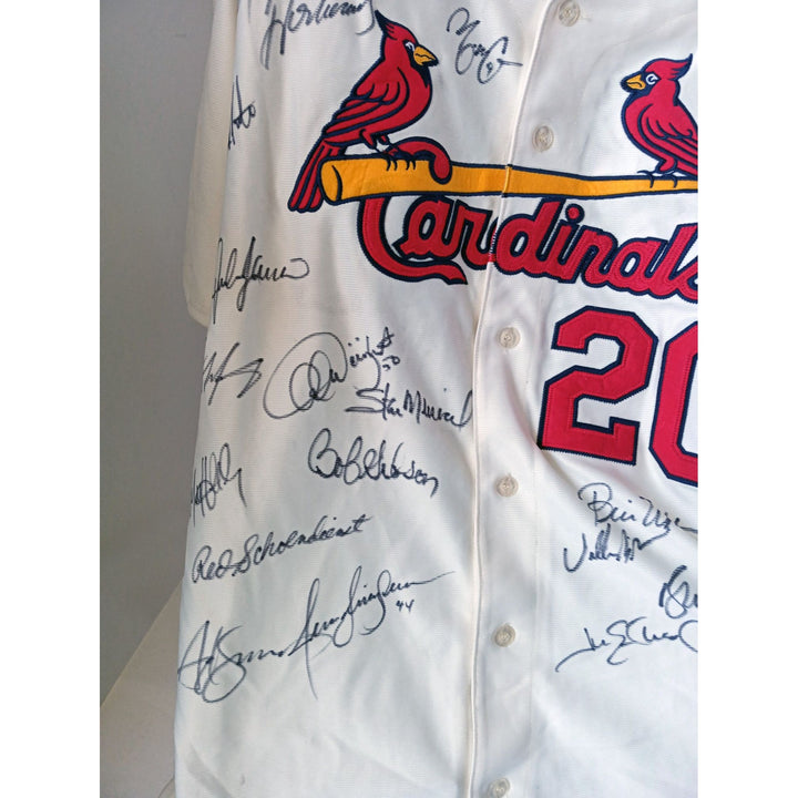 St. Louis Cardinals Lou Brock, Bob Gibson Stan Musial all-time greats signed jersey with proof - Awesome Artifacts 