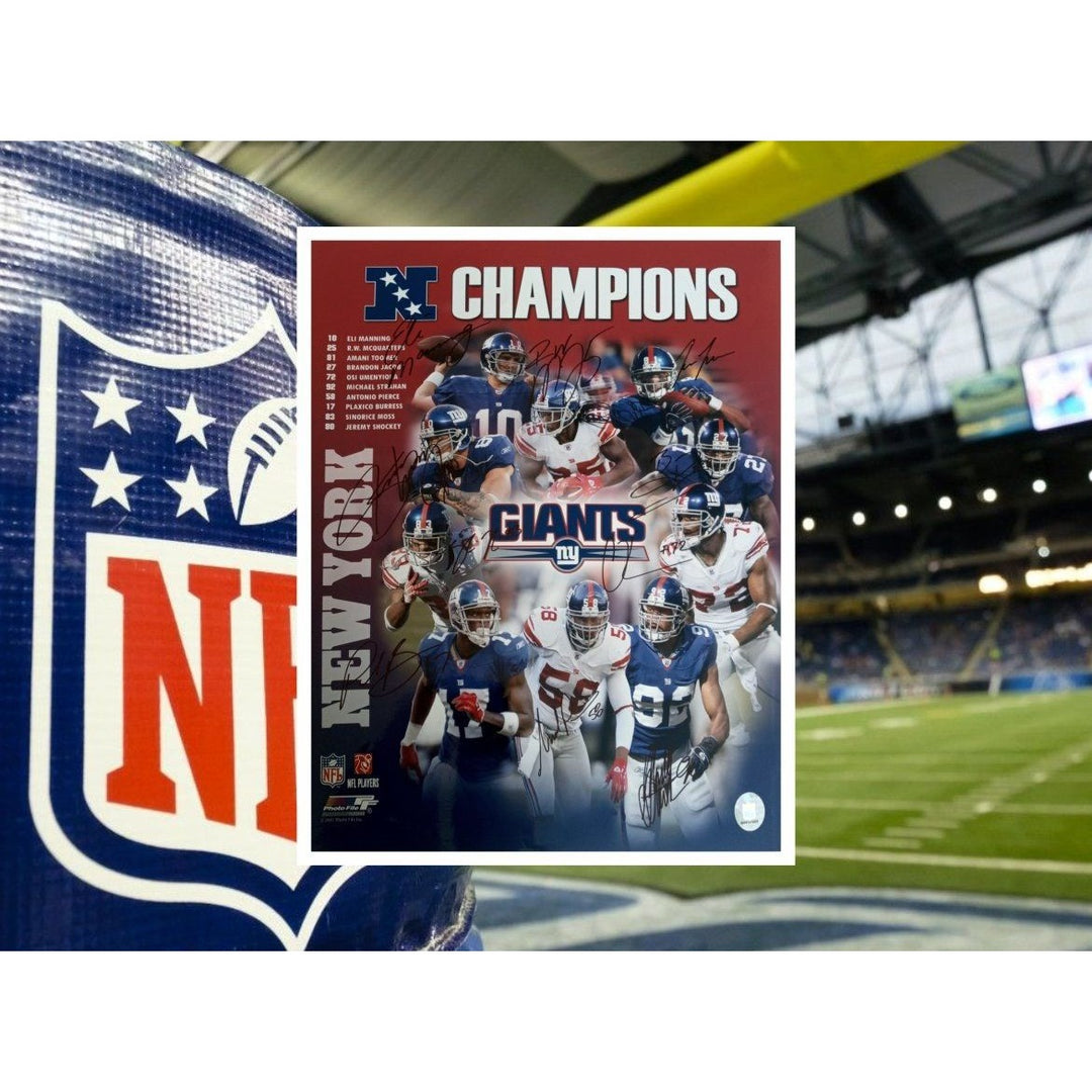 Eli Manning Brandon Jacobs Michael Strahan OSI Umenyiora Jeremy Shockey New York Giants 16 x 20 photo signed with proof