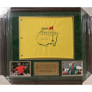 Tiger Woods 31x27 framed and signed 2019 Masters Golf pin flag signed with proof
