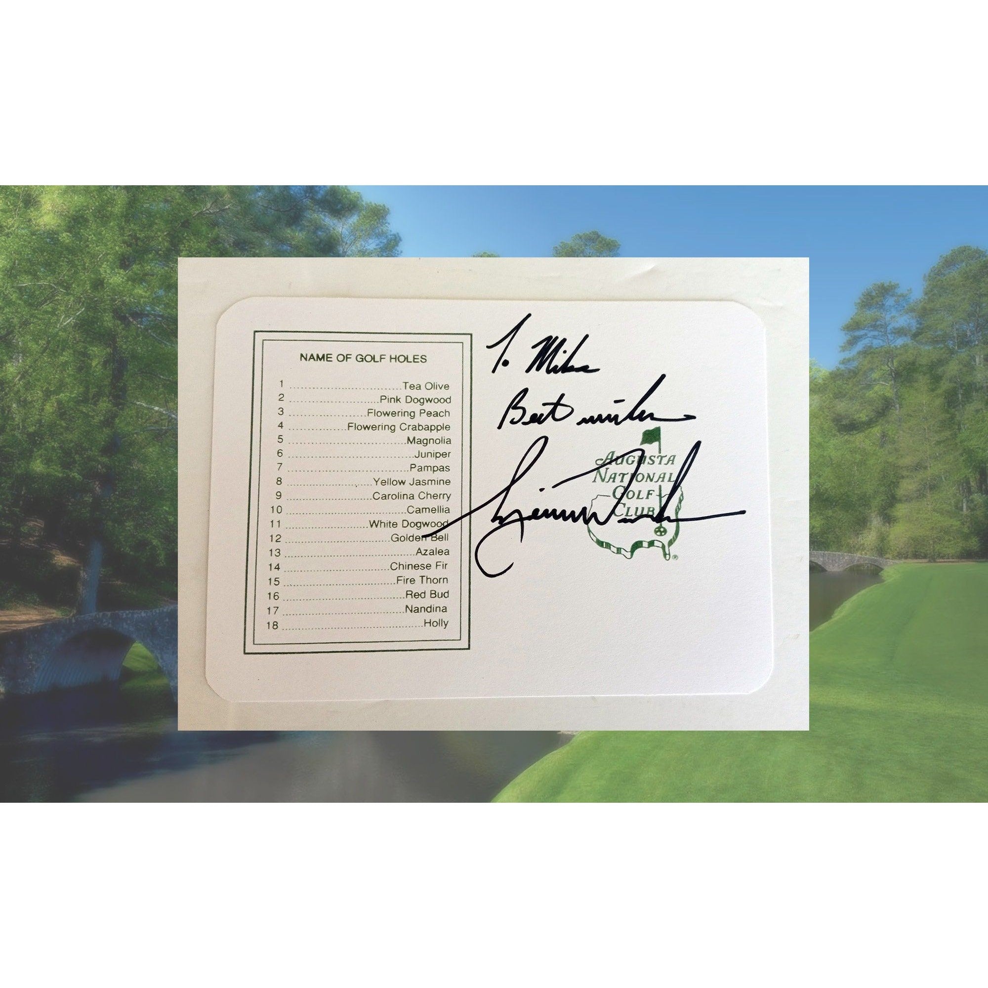 Tiger Woods Masters scorecard personalized signed to Mike signed with proof