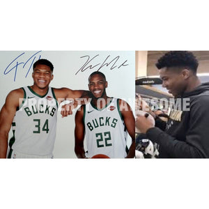 Milwaukee Bucks Giannis Antetokounmpo Kris Middleton 8 x 10 photo signed with proof