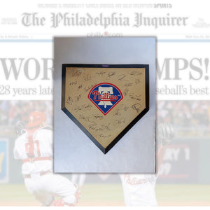 Philadelphia Phillies World Series champions Jimmy Rollins, Ryan Howard, Cole Hamels, full size authentic home plate w logo signed w proof
