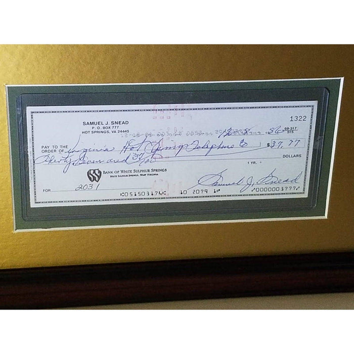 Certificate of Authenticity for Sam Snead and Byron Nelson Signed and Framed
