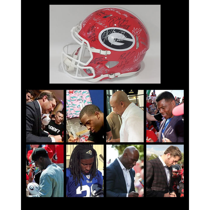 Georgia Bulldogs 30 all-time greats Riddell pro model helmet signed with proof free case