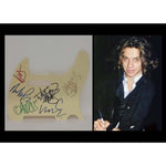 Load image into Gallery viewer, INXS vintage electric guitar pickguard signed with proof Michael Hutchence Andrew Farriss Tim Farriss, John Farris Kirk Pengilly, and Gary G
