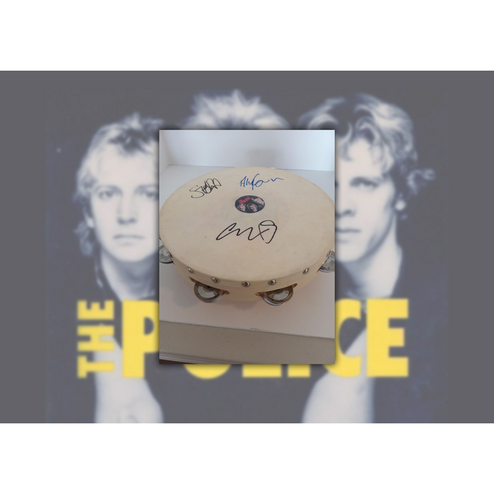 Sting Gordon Sumner, Andy Summer, Stewart Copeland, The Police 14-inch tambourine signed with proof