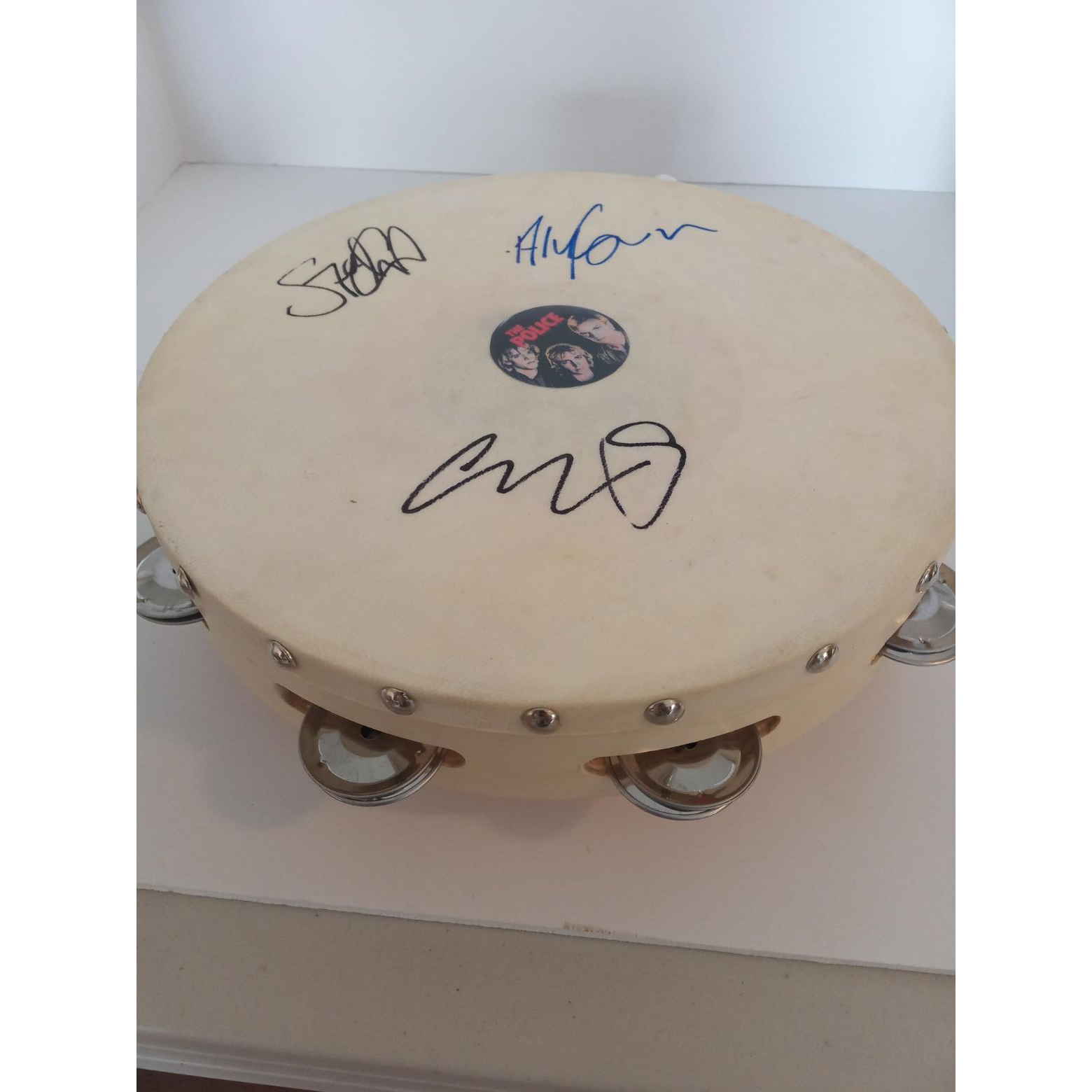 Sting Gordon Sumner, Andy Summer, Stewart Copeland, The Police 14-inch tambourine signed with proof