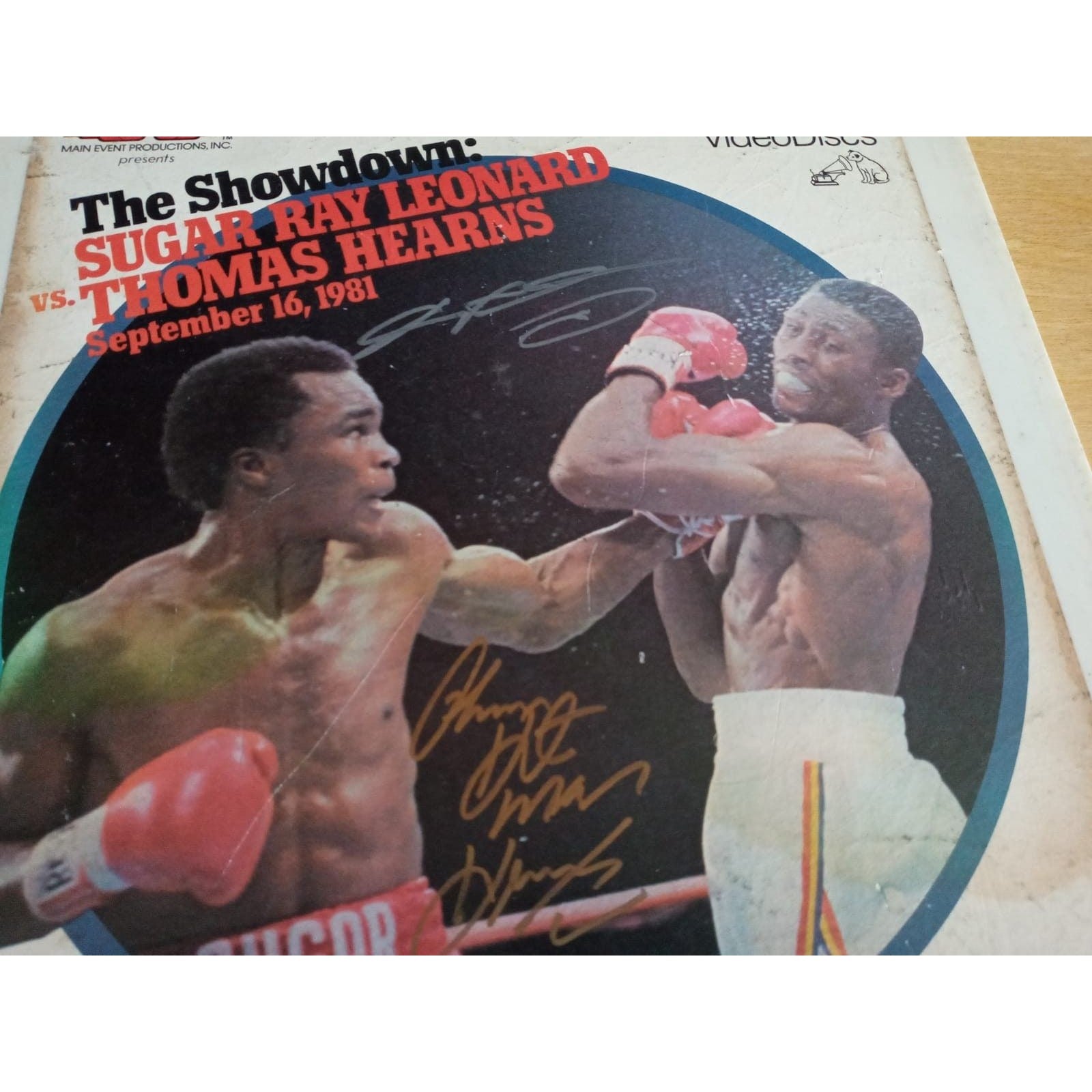 Sugar Ray Leonard and Thomas Hearns RCA video disc signed with proof