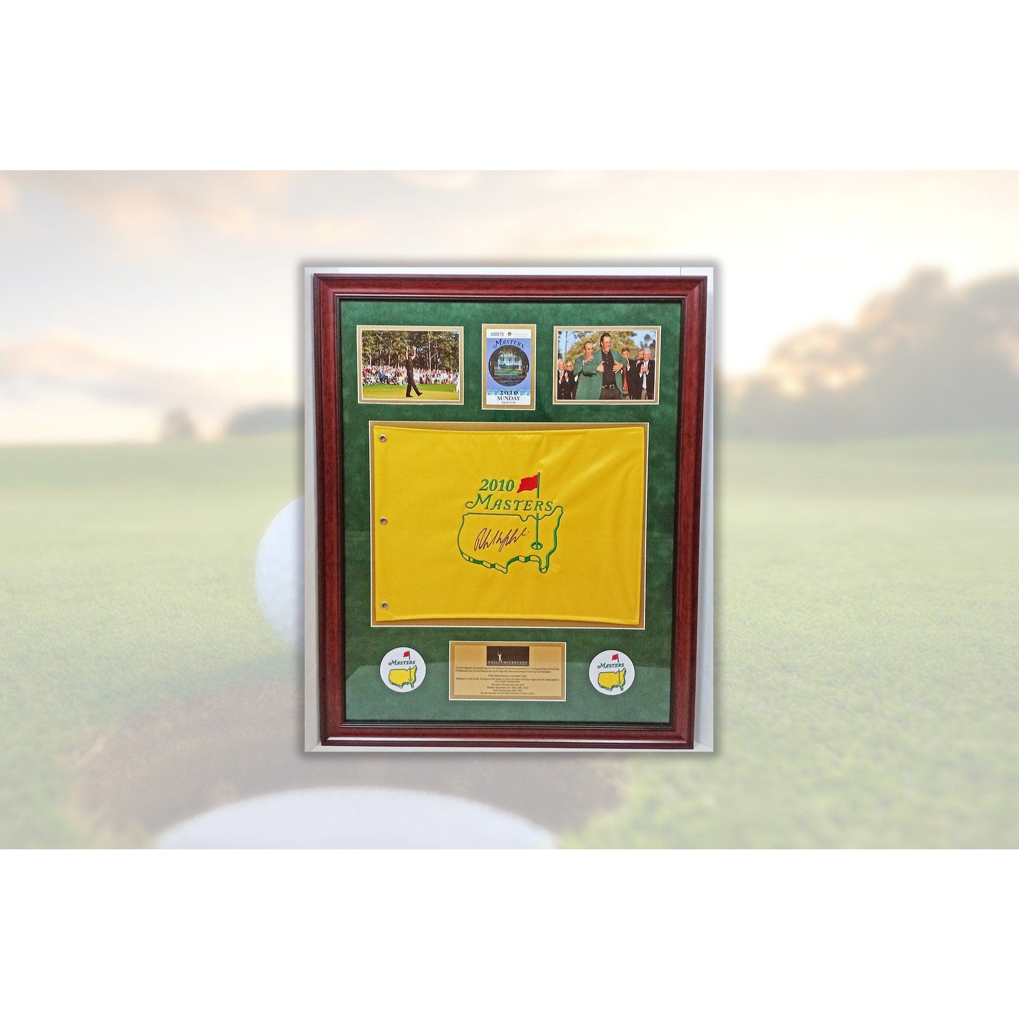 Phil Mickelson 2010 Masters Golf pin flag framed 32in x 26in signed with proof