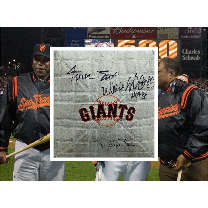 Willie Mays Willie McCovey Barry Bonds San Francisco Giants mini base signed - Awesome Artifacts 