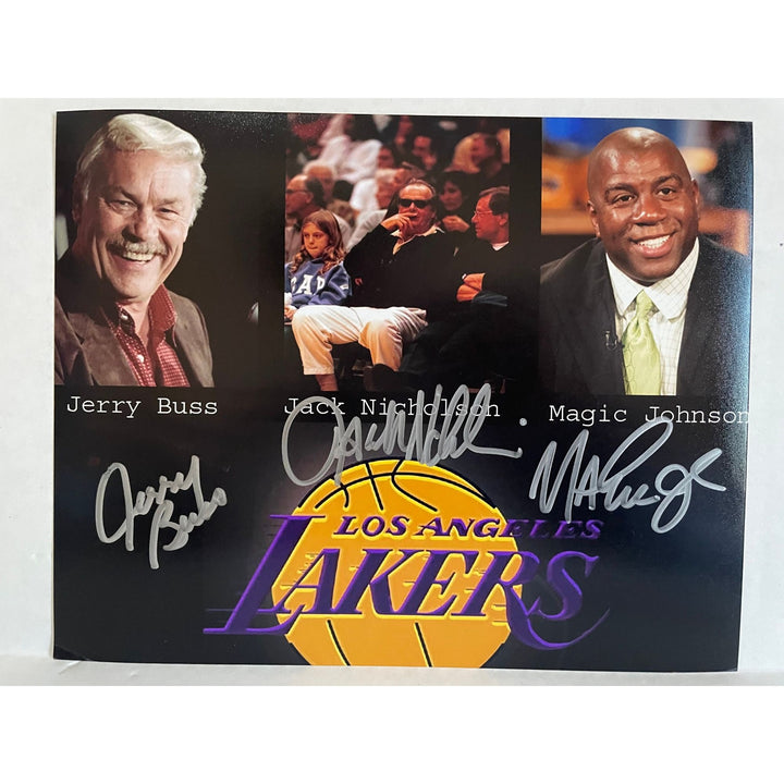 Jerry Buss Jack Nicholson and Magic Johnson 8 by 10 signed photo